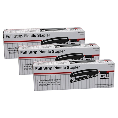 Charles Leonard Full Strip Stapler, Black, 3PK 82550